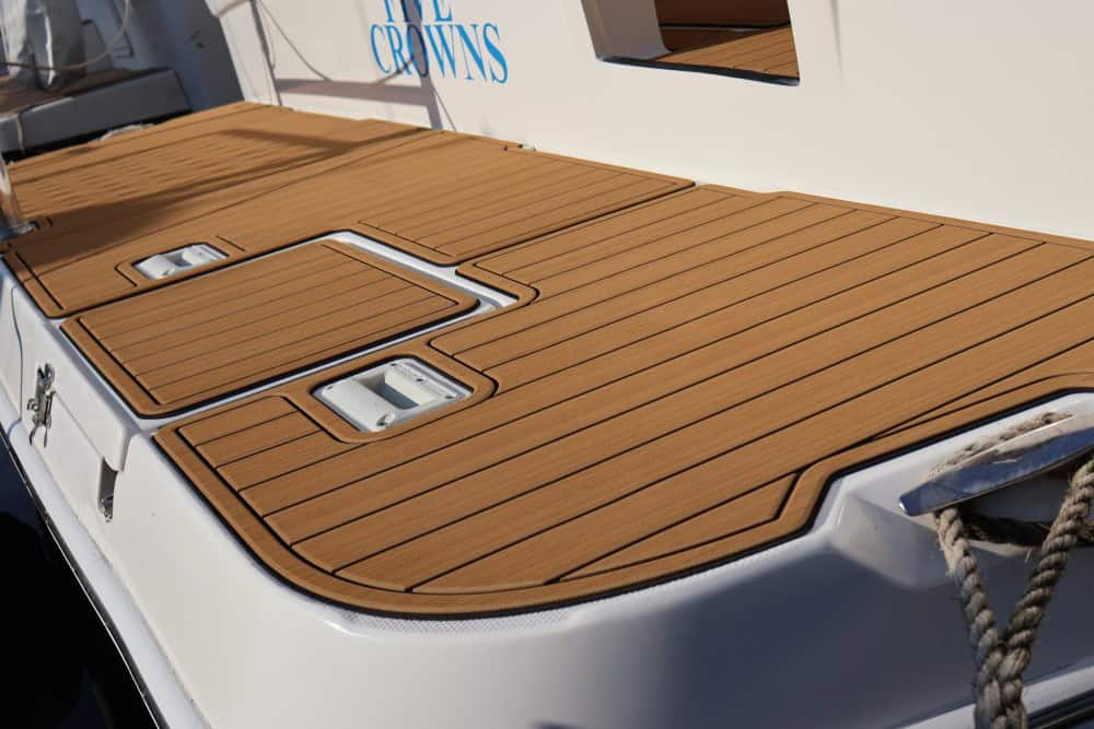 Slip-resistant EVA flooring on a boat’s swim platform